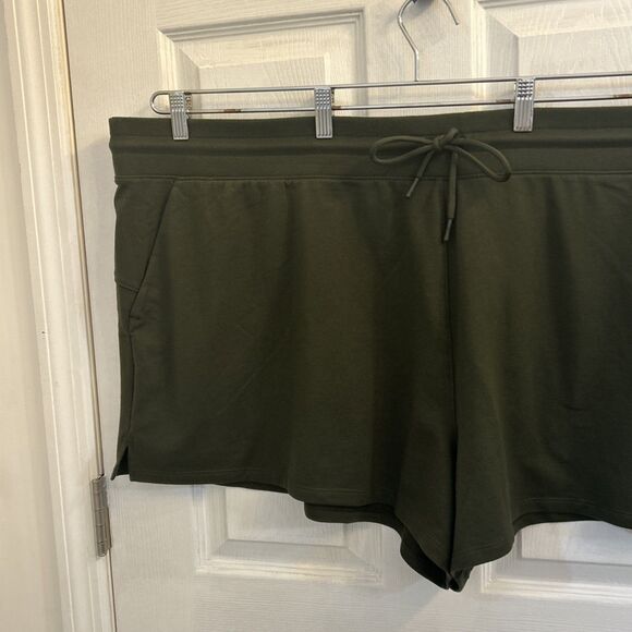 All in Motion Women's 4X Olive Green Frech Terry Side Pockets Drawstring Shorts - Picture 3 of 16